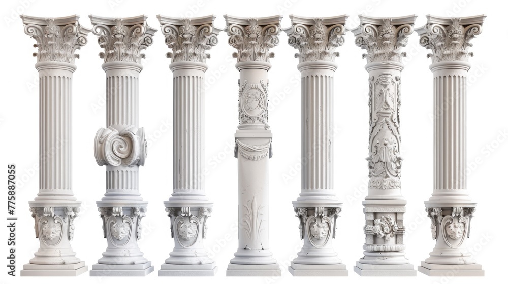 Aufkleber A row of white columns with intricate carvings, suitable for architectural projects