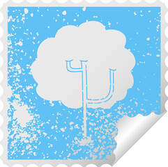 distressed square peeling sticker quirky symbol tree
