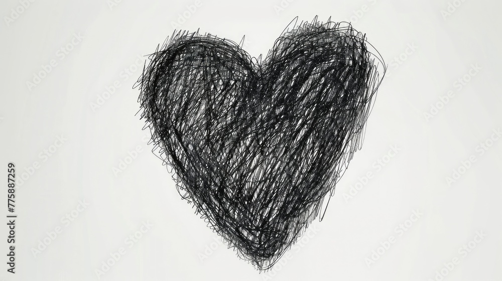 Poster simple black heart illustration on white backdrop. suitable for various design projects