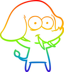 rainbow gradient line drawing of a happy cartoon elephant