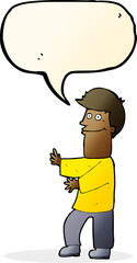 cartoon man gesturing with speech bubble