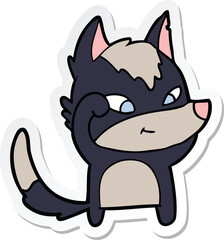 sticker of a friendly cartoon wolf