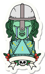 sticker of a crying orc fighter character with natural one D20 roll