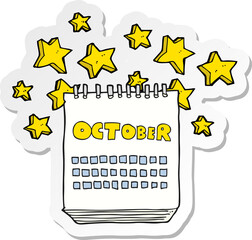 sticker of a cartoon calendar showing month of october