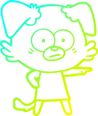 cold gradient line drawing of a nervous cartoon dog in dress pointing