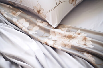 Perfect combination, bed linen on the bed as a backdrop for coziness and comfort, background