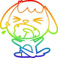rainbow gradient line drawing of a cute cartoon dog barking