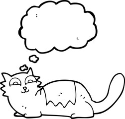 freehand drawn thought bubble cartoon cat