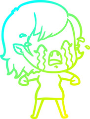cold gradient line drawing of a cartoon crying vampire girl