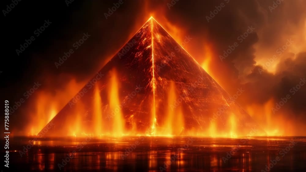 Aufkleber a fiery red pyramid in a dark background embodying the element of fire in platos philosophy. the sha