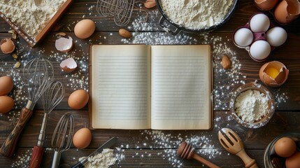 Open recipe book waiting for inspiration on a wooden table
