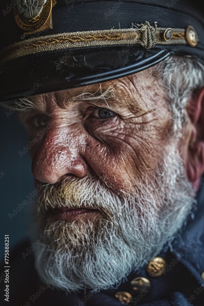Poster close up of a person wearing a hat, suitable for various projects