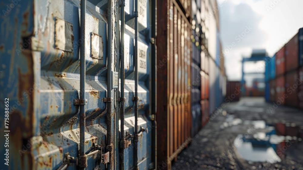 Aufkleber Close up view of multiple shipping containers. Ideal for transportation and logistics concepts