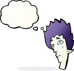 cartoon vampire head with thought bubble