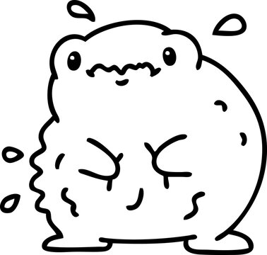 recommend clip art: line doodle of a cute hungry frog with rumbling belly