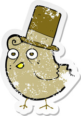 retro distressed sticker of a cartoon bird wearing hat