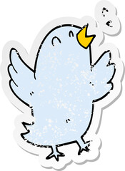 distressed sticker of a cartoon bird singing