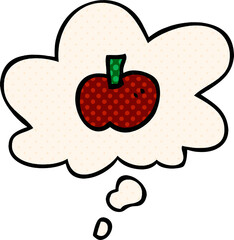 cartoon apple symbol with thought bubble in comic book style