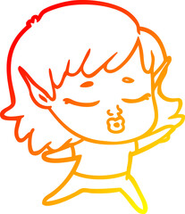 warm gradient line drawing of a pretty cartoon elf girl