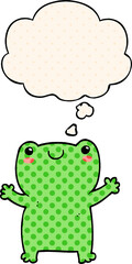 cute cartoon frog with thought bubble in comic book style