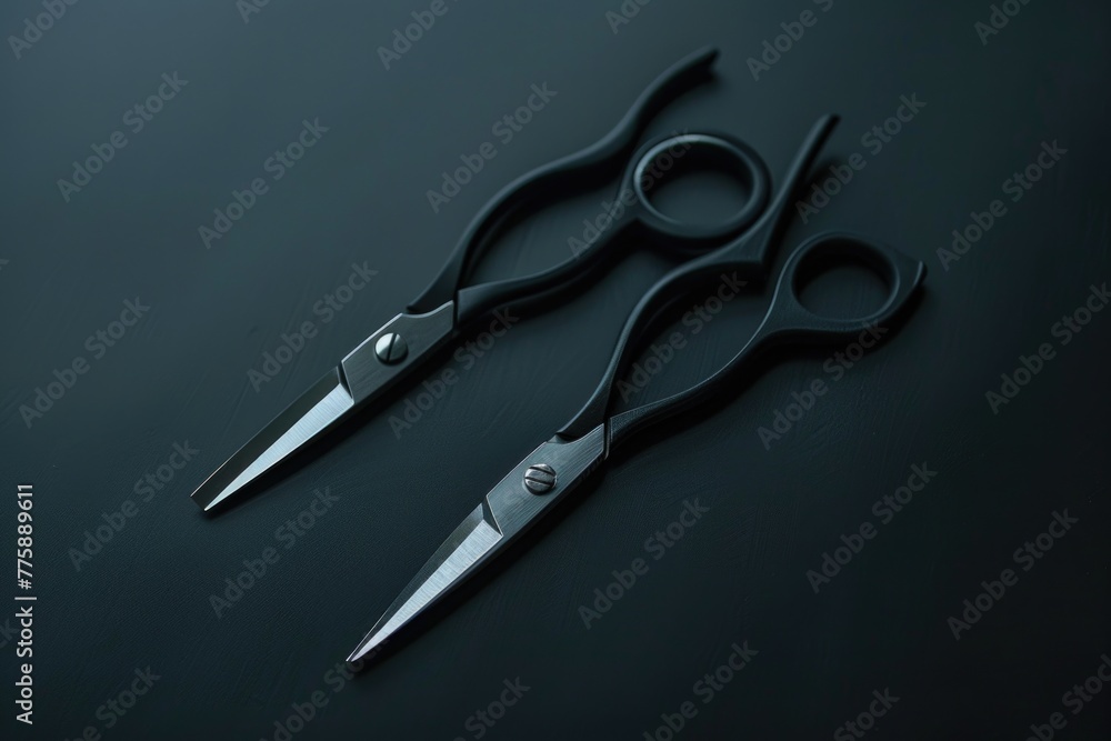 Aufkleber a pair of scissors placed on a table, suitable for office or school concepts