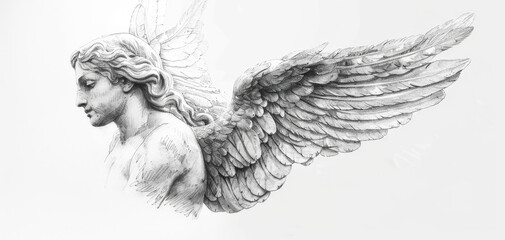 Detailed drawing of an angel statue, suitable for religious or spiritual themes