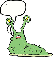 cartoon gross slug with speech bubble