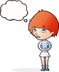 cartoon nervous woman with thought bubble