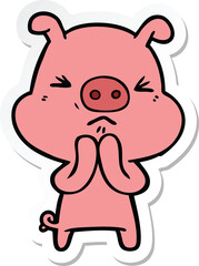 sticker of a cartoon grumpy pig
