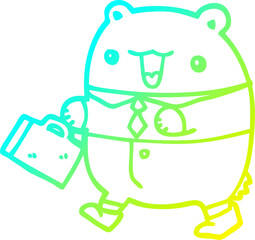 cold gradient line drawing of a cute cartoon business bear