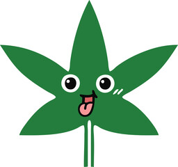 flat color retro cartoon of a marijuana leaf