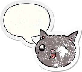 cartoon cat with speech bubble distressed distressed old sticker