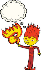 fire spirit cartoon with thought bubble