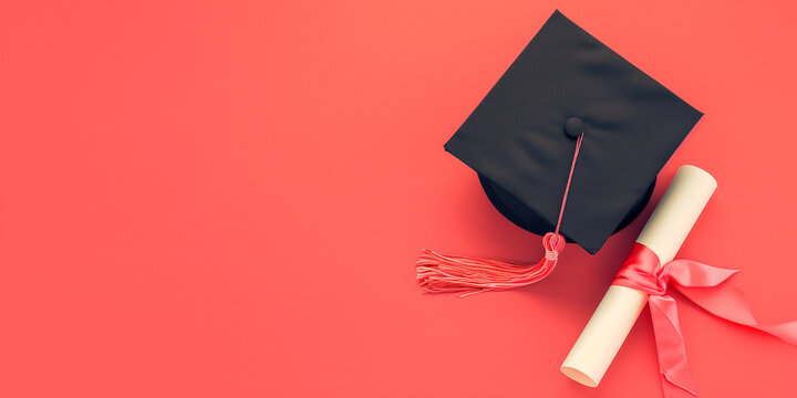 Graduation Cap and Diploma on Color Background - Academic Achievement and Education Symbol for Promotional Use.