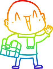 rainbow gradient line drawing of a happy cartoon bald man