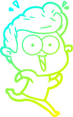 cold gradient line drawing of a cartoon excited man