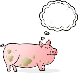 freehand drawn thought bubble cartoon muddy pig