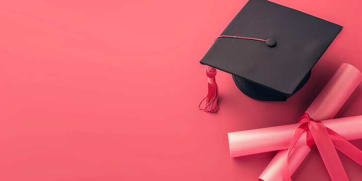 Graduation Cap and Diploma on Color Background - Academic Achievement and Education Symbol for Promotional Use.
