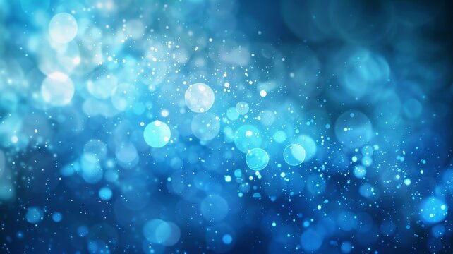Sparkling blue bokeh lights on dark background - The image showcases a plethora of sparkling blue bokeh lights scattered across a dark backdrop, simulating a starry night