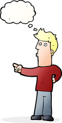 cartoon man pointing with thought bubble