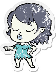 distressed sticker of a cute cartoon vampire girl