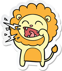 sticker of a cartoon roaring lion