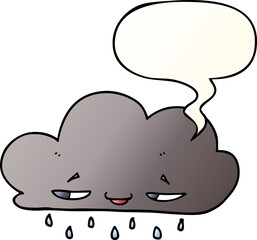cartoon rain cloud with speech bubble in smooth gradient style