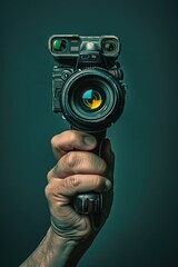 A person holding a camera. Suitable for photography concepts - obrazy, fototapety, plakaty