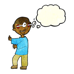 cartoon boy with popping out eyes with thought bubble
