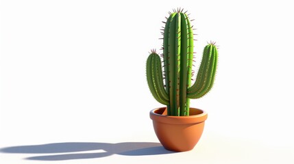 A cactus plant in a pot casting a shadow on the ground. Suitable for various botanical and nature-themed designs