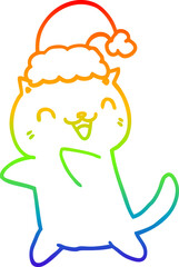 rainbow gradient line drawing of a cute cartoon christmas cat