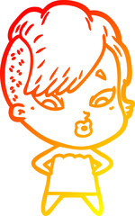 warm gradient line drawing of a cartoon surprised girl