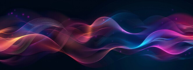 Fototapeta premium Abstract background with colorful wavy lines on dark black background