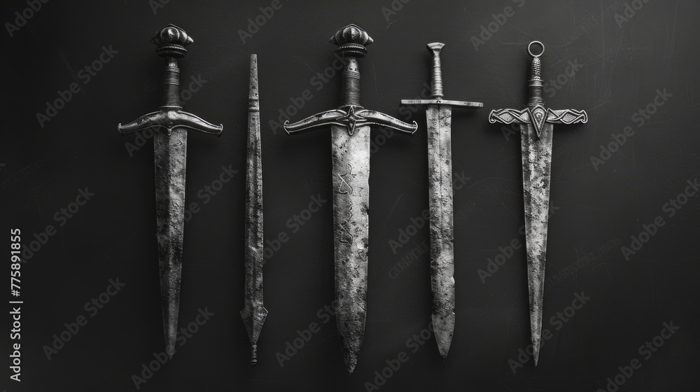Poster three swords on a black background, suitable for various themes and concepts